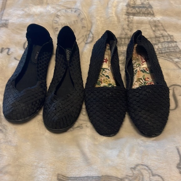 2 pair bundle womens black flats shoes size 7 & 7.5 - Picture 2 of 5